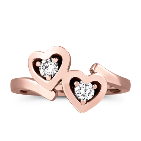 - 1/3ct Diamond Solitaire Two Stone Forever Us Heart Shape 14k Rose Gold Ring