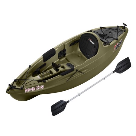 Sun Dolphin Journey 10 SS Sit-On Angler Kayak Olive, Paddle (Best Waders For Kayak Fishing)