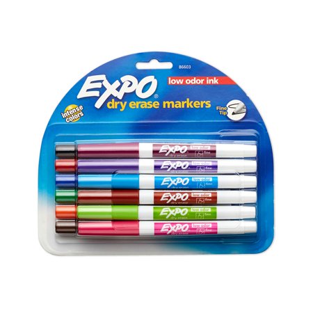 Erase Fine Tip Markers - EXPO Low Odor Dry Erase Markers, Fine Tip, Assorted Colors, 12 Pack