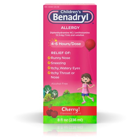 Children’s Benadryl Antihistamine Allergy Liquid, Cherry, 8 fl. oz ...