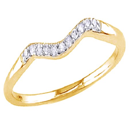 - White Natural Diamond Accent Curved Wedding Band Ring In 14k Yellow Gold Over Sterling Silver (0.06 Cttw)