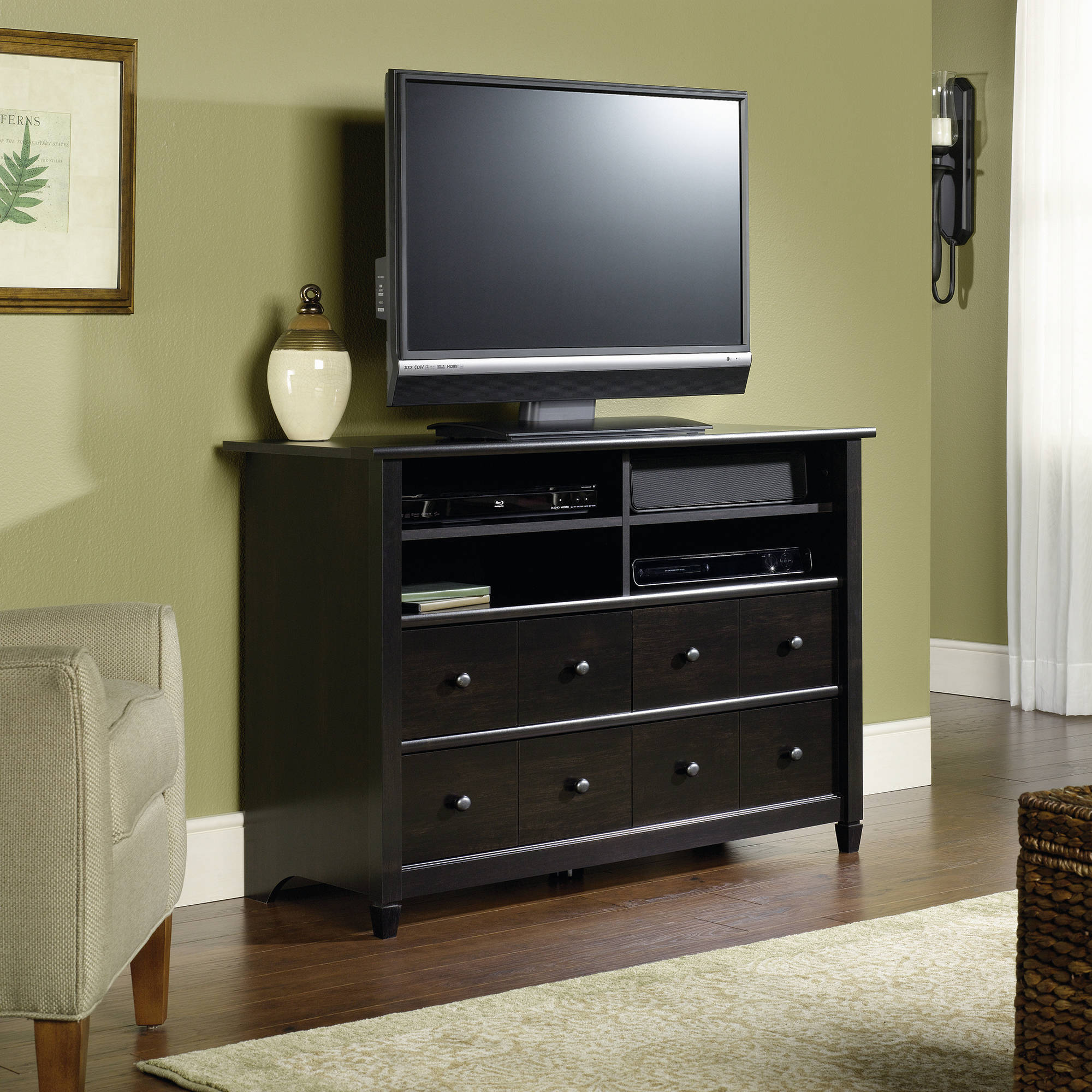 Sauder Edge Water Tall TV Stand for TVs up to 45'', Estate Black