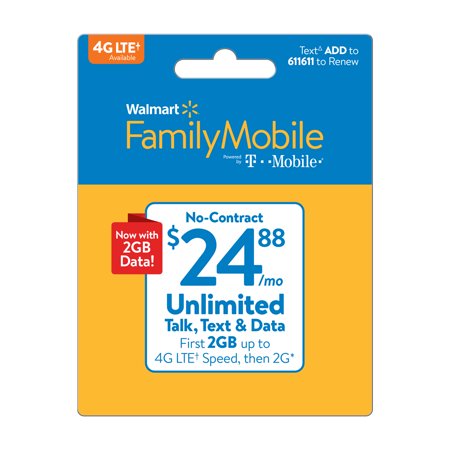 Walmart Family Mobile $24.88 Unlimited Monthly Plan (with up to 2GB at high speed, then 2G*) w Mobile Hotspot Capable (Email (Best No Contract Unlimited Cell Phone Plans)