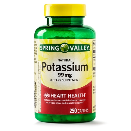 (2 Pack) Spring Valley Potassium Caplets, 99 mg, 250