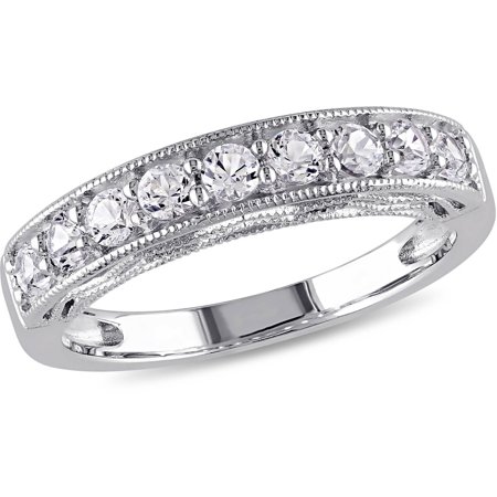 Sterling Silver Engagement Anniversary Ring - 4/5 Carat T.G.W. Created White Sapphire Sterling Silver Semi-Eternity Anniversary Ring