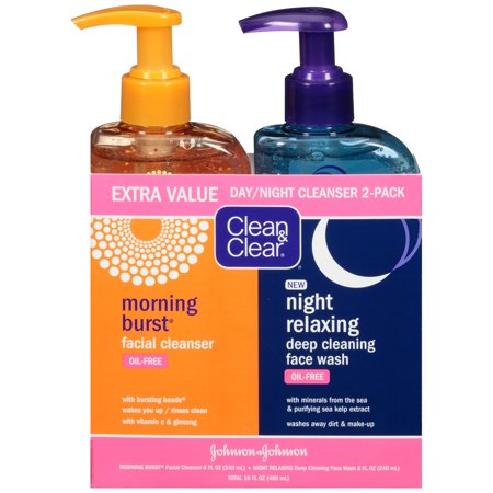 Clean & Clear 2-Pack Day & Night Face Wash, Oil-Free & (Best Way To Wash Your Face At Night)