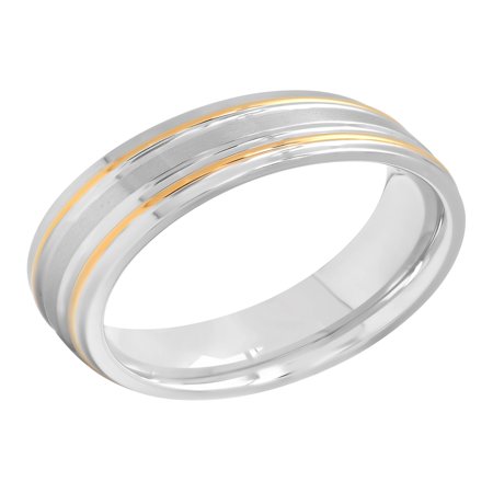 - Men's Two-Tone Stainless Steel 7MM Striped Wedding Band - Mens Ring