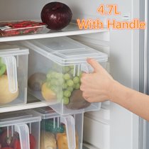 4.7L Clear Organizer Refrigerator Storage Bin Box Plastic Food Pantry Kitchen Crisper Sealed Food Fruit Vegetable Kitchen Storage Container With Handle + Lid