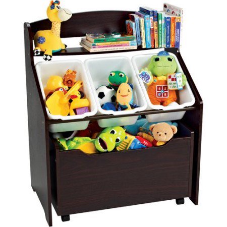 Toy Box Bookshelf - Tot Tutors 3-Tier Storage Unit with Rollout Toy Box