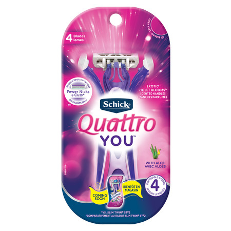 Schick Quattro YOU Exotic Violet Blooms Disposable Razor for Women, 4