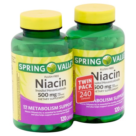 Spring Valley Flush-Free Niacin Inositol Hexanicotinate Capsules Twin Pack, 500 mg, 240