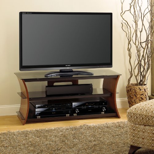 Bello Curved Wood Flat Panel Stand for TVs up to 60'', Espresso/Black