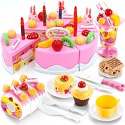 Play Food Sets Birthday Cake Play Food Set Pink 75pcs Plastic Kitchen Cutting Toy Pretend