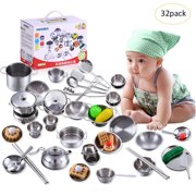 Toy Pots Pans 18pcs Kids Anti Fall Stainless Steel Cookware Kitchen Cooking Set Pots Pans Toy Mini