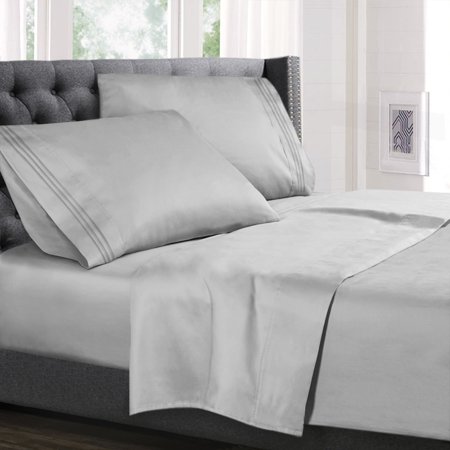 Deep Pocket 4 Piece Bed Sheet Set, Available in King Queen Full Twin and California King, Soft Microfiber, Hypoallergenic, Cool & Breathable, Bedding Bed Sheets set by Clara Clark (Queen, Silver (Best Fitted Sheets For Deep Mattresses)