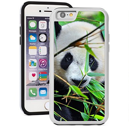 For Apple iPhone Shockproof Impact Hard Soft Case Cover Panda Bear Eating Bamboo (White for iPhone
