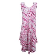 Mogul Women's Summer Dress Pink Boho Style Sleeveless Button Front Tunic Dresses