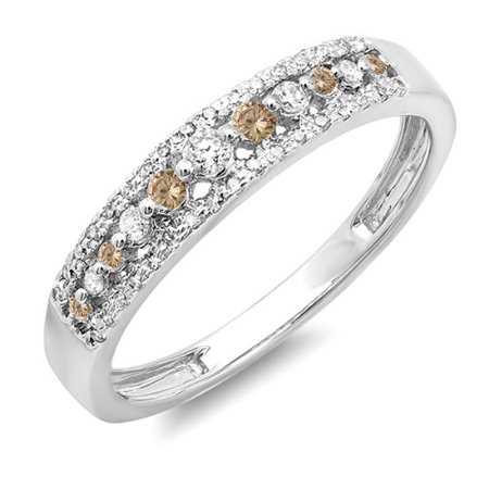 Dazzlingrock Collection 0.25 Carat (ctw) 14K Round Champagne & White Diamond Wedding Band Ring 1/4 CT, White Gold, Size