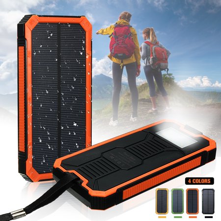 Waterproof Portable 300,000mAh Solar Power Bank Dual USB Port LED Flashlight + Carabiner + USB Cable For Smart Phone Outdoor Camping