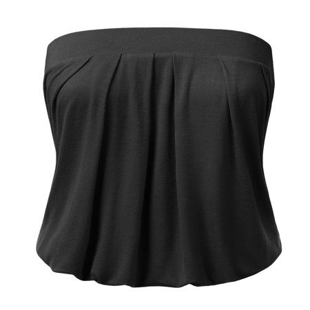 - Doublju Wowen's Solid Natural Pleated Tube Top BLACK S