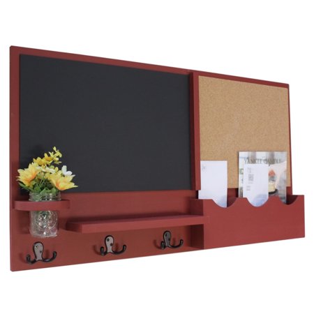 Sky Blue Vinyl Bulletin Board - Message Center with Two Mail Slots, Chalkboard, Cork Board, Coat Hooks & Mason Jar