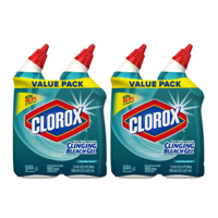 (2 pack) Clorox Toilet Bowl Cleaner Clinging Bleach Gel, Cool Wave - 24 oz, 4 Pack