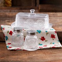 The Pioneer Woman Adeline Glass Butter Dish with Salt & Pepper Shakers