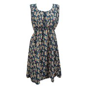 Mogul Womens Sleeveless Dress Floral Print Blue Boho Chic Dresses