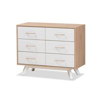 Baxton Studio Helena Modern Natural and Whitewashed 6-Drawer Dresser