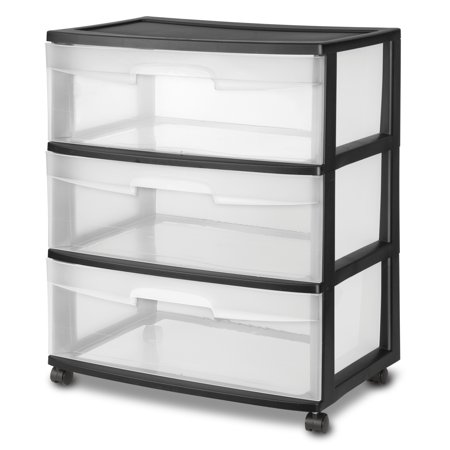 4 Drawer Stack - Sterilite 3 Drawer Wide Cart, Black