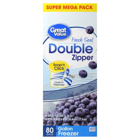 - Great Value Double Zipper Freezer Bags, Gallon, 80 Count