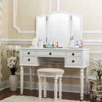 Vanities Bedroom Makeup Product Image Fineboard Dressing Set With Stool Beauty Station Makeup Table Three Mirror Vanity 5 Organization