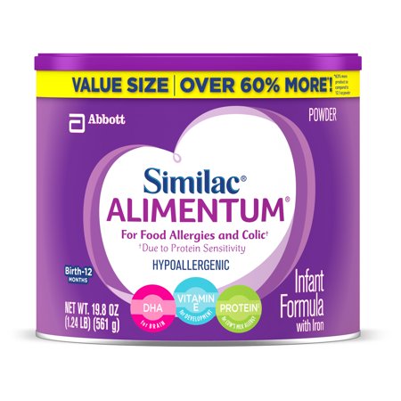 Similac Alimentum Hypoallergenic Infant Formula for Food Allergies and Colic, Baby Formula, Value Size Powder, 19.8