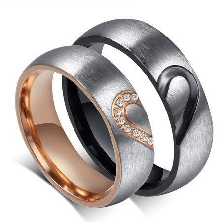 Unique Womens Wedding Ring Sets Couple's Matching Heart Ring, His and Her Wedding Band in Stainless Steel, for Men and Women, Comfort Fit ()