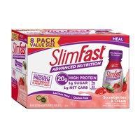 SlimFast Advanced Nutrition High Protein Ready to Drink Meal Replacement Shakes, Strawberries & Cream, 11 fl. oz., Pack of 8