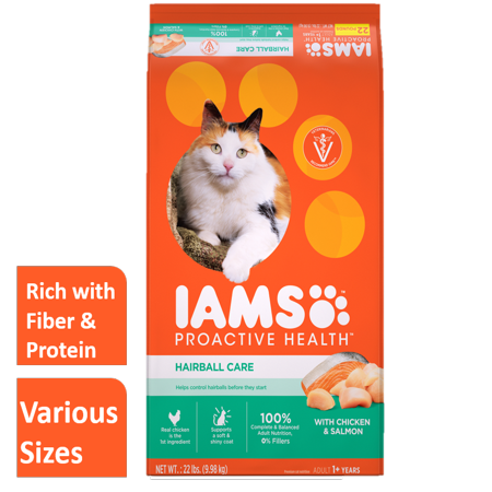 - Iams Proactive Health Adult Hairball Care with Chicken & Salmon Dry Cat Food, 22 lb