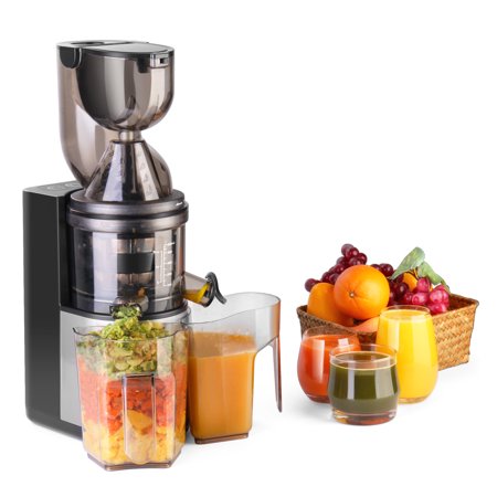 Masticating Juicer Machine - Slow Cold Press Juice Extractor Maker Electric Juicing Vertical Stand for Fruit, Vegetable, Greens, Wheat Grass & More with Big Cup & Juicing