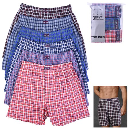 Plaid Woven Boxer Shorts - 3 Mens Plaid Boxer Shorts Pack Underwear Cotton Trunk Woven Briefs Size S M L XL
