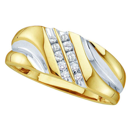 10kt Yellow Gold Mens Round Diamond 2-tone Wedding Anniversary Band Ring 1/8