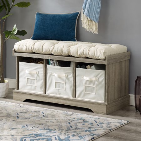 Manor Park Modern  Farmhouse  Entryway Storage Bench  Grey 