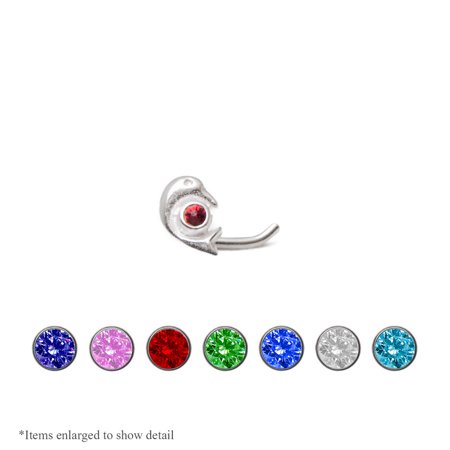 Clear Gem Nose Stud - Nose Ring Stud Sterling Silver Dolphin Nose Stud with CZ Jewel 20G 18G