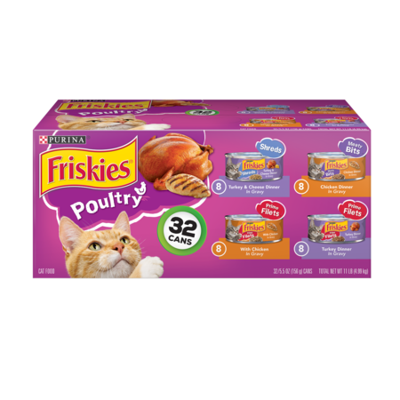 (32 Pack) Friskies Poultry Adult Wet Cat Food Variety Pack, 5.5 oz.