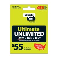 Straight Talk Ultimate Unlimited Prepaid Phone Plan, for No Contract Cell Phone Service, Unlimited 4G LTE Data+Talk+Text, $55