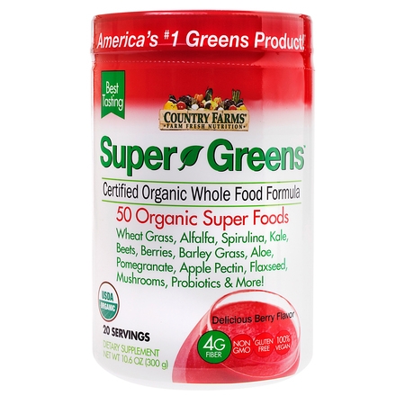Country Farms Super Greens Powder, Berry, 10.6 Oz, 20 (Best Green Powder Supplement)