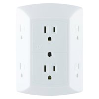 GE 6-Outlet Wall Plug Adapter, Extra Wide Spaced Outlets, White, 50759