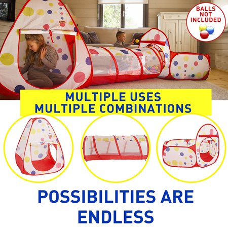 Yosoo Portable Children Play Tent Playhouse 3 in 1 Pop up Playhouse with Crawl Tunnel Ball Pit Tent for kids Indoor and Outdoor To
