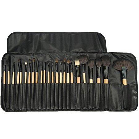 Professional Makeup Brushes, 24 Piece Set, Black, Great for Highlighting & Contouring, Includes Free Case, By Beauty