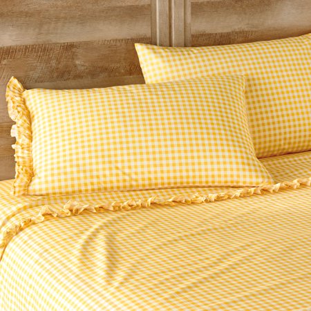 The Pioneer Woman Gingham Yellow Ruffle Full Sheet (Best Budget Sheet Sets)