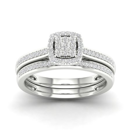 Religious Bridal Set - 1/5Ct TDW Diamond S925 Sterling Silver Cushion Shape Cluster Halo Bridal Set (I-J, I2)