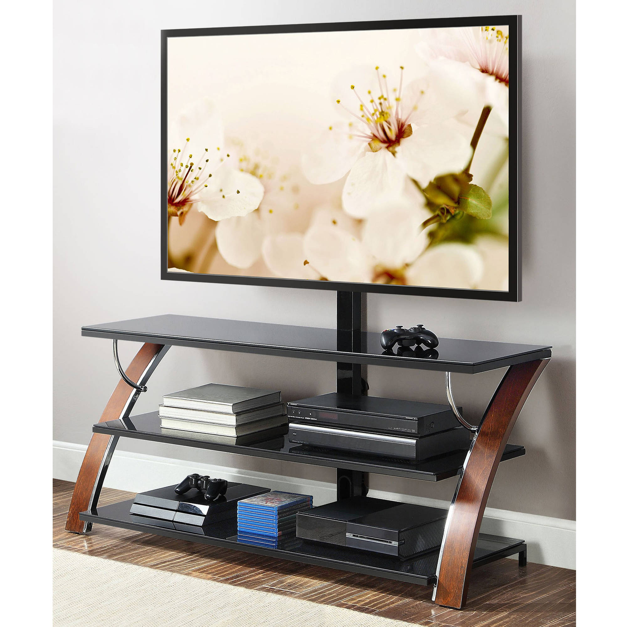 Whalen Brown Cherry 3-in-1 Flat Panel TV Stand for TVs up to 65''